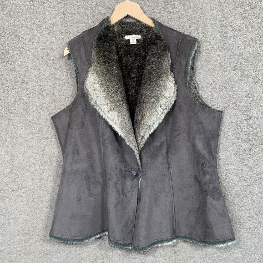 Coldwater Creek Womens Faux Suede Fur Lined Vest Size 1X Outdoors Toggle Button‎